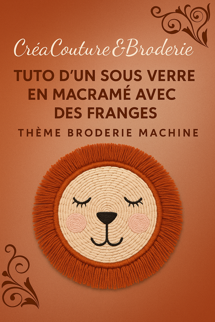 Sous verre tête de lion en macramé à frange 2