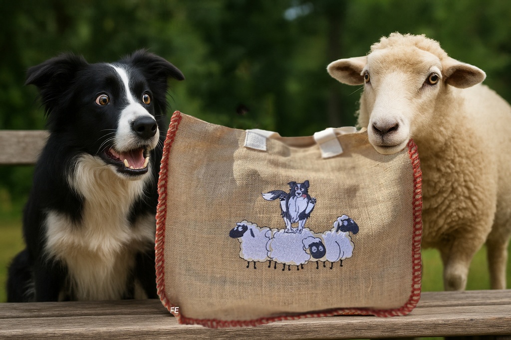 Sac en jute Border collie Saute mouton 2