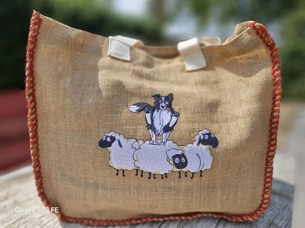 Sac en jute Border collie Saute mouton