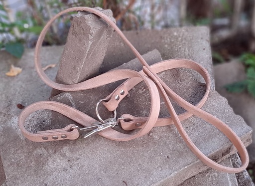 [antipaniquecuir] Collier cuir + laisse attachée avec mousqueton anti panique