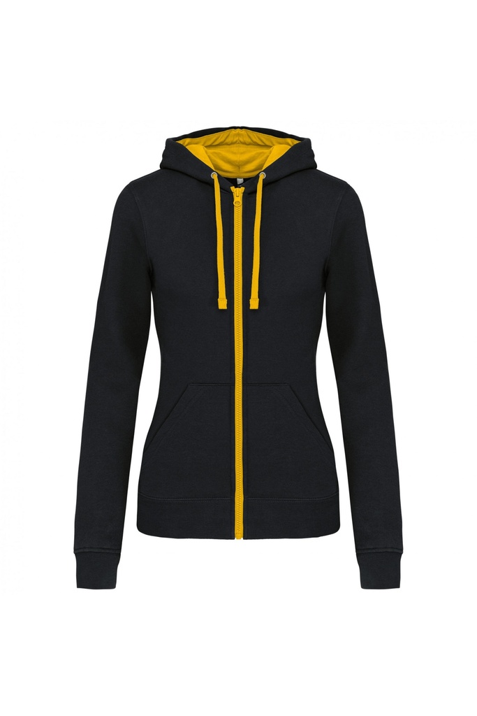 Sweat-shirt zippé capuche contrastée femme